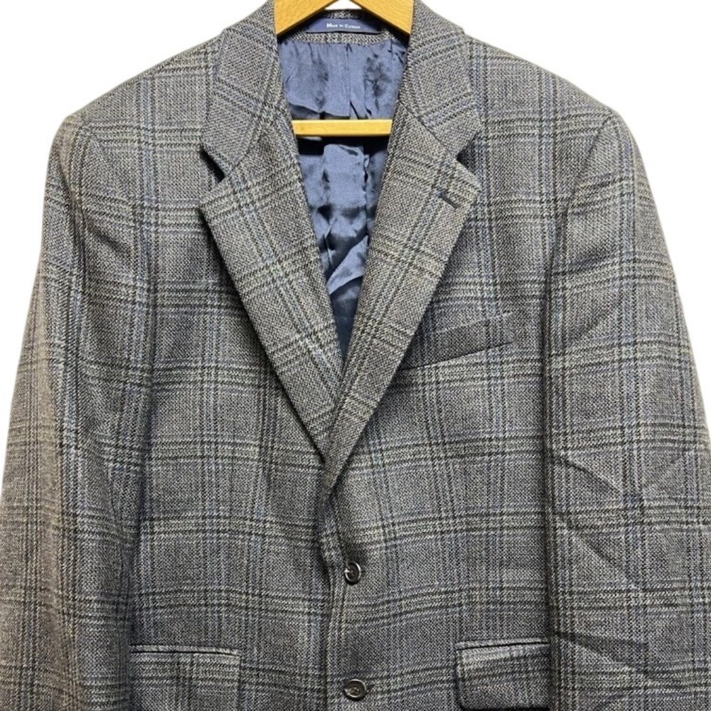 Chaps Ralph Lauren Mens 42R Blazer Sport Coat Houndstooth With Overcheck Plaid